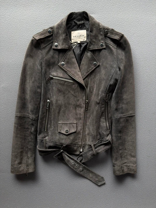 Vintage Review Grey Suede Leather Jacket – Women’s Size Large