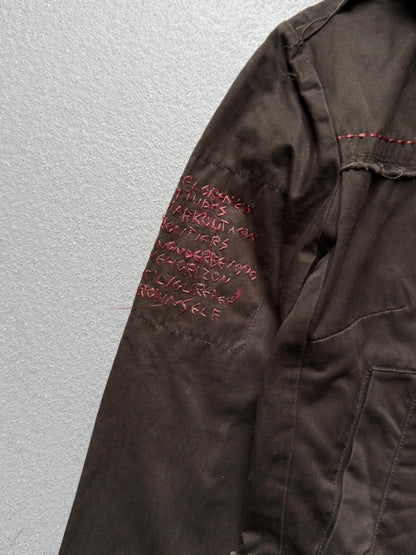 Y2K Brown Utility Parka Coat Size 8 Glitter Embroidery