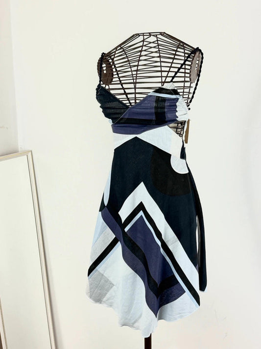 Armani Rope Straps Mini Dress Asymmetrical Cotton y2k 2000s XS