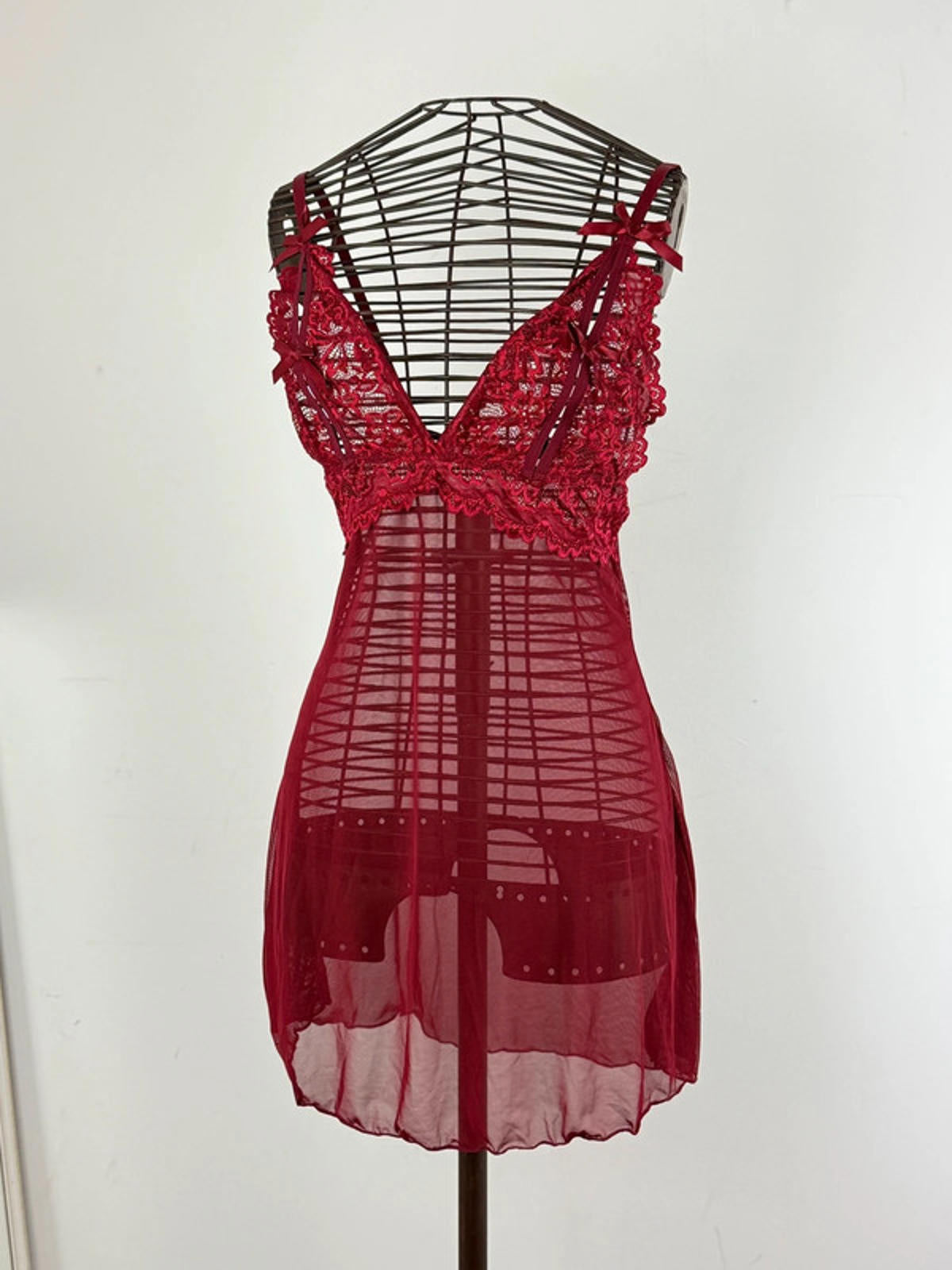 Sheer Lace Babydoll Slip Dress Y2K Large