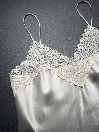 Cute Silky White Silver Lace Cami Top Small
