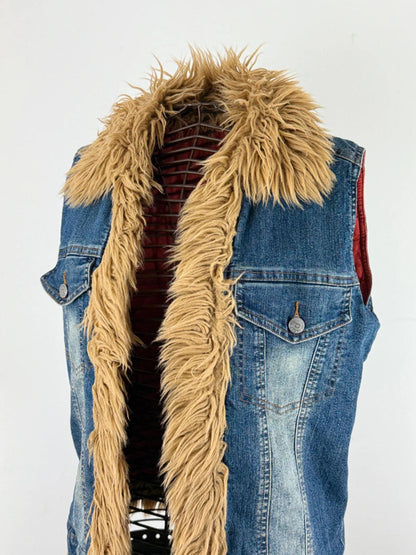 Y2K Afghan Denim Vest Gilet Medium