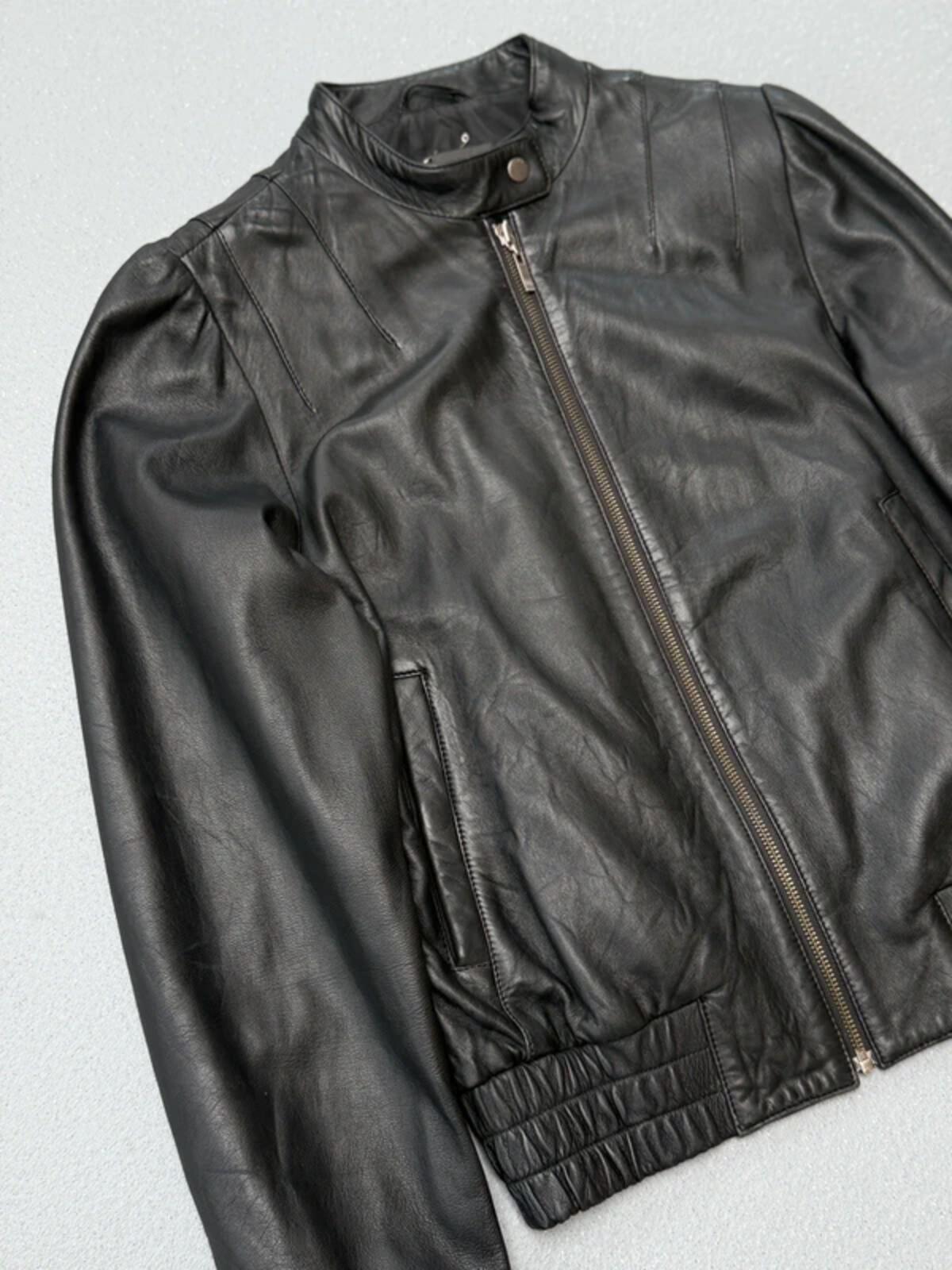 Mexx Y2K Lamb Leather Bomber Jacket Size 16 Black
