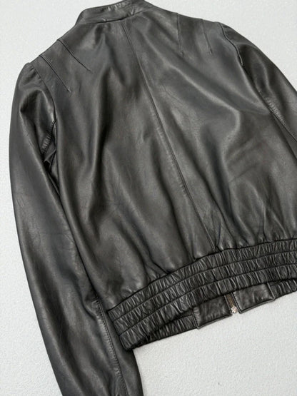 Mexx Y2K Lamb Leather Bomber Jacket Size 16 Black