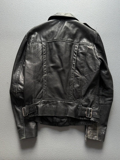 Mango Real Leather Black Biker Jacket Small