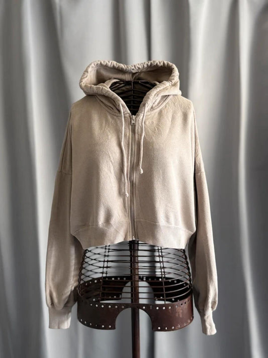 Hollister Oversized Cropped Beige Hoodie Small Women’s