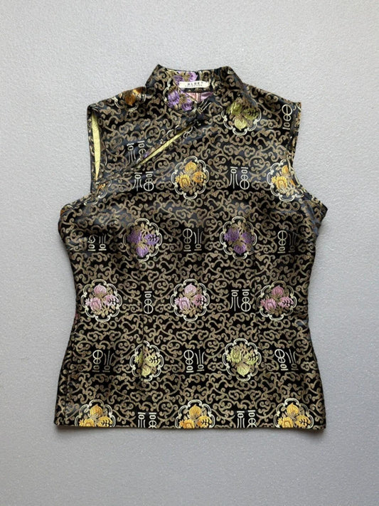 Y2K Geisha Black Gold Oriental Top Large