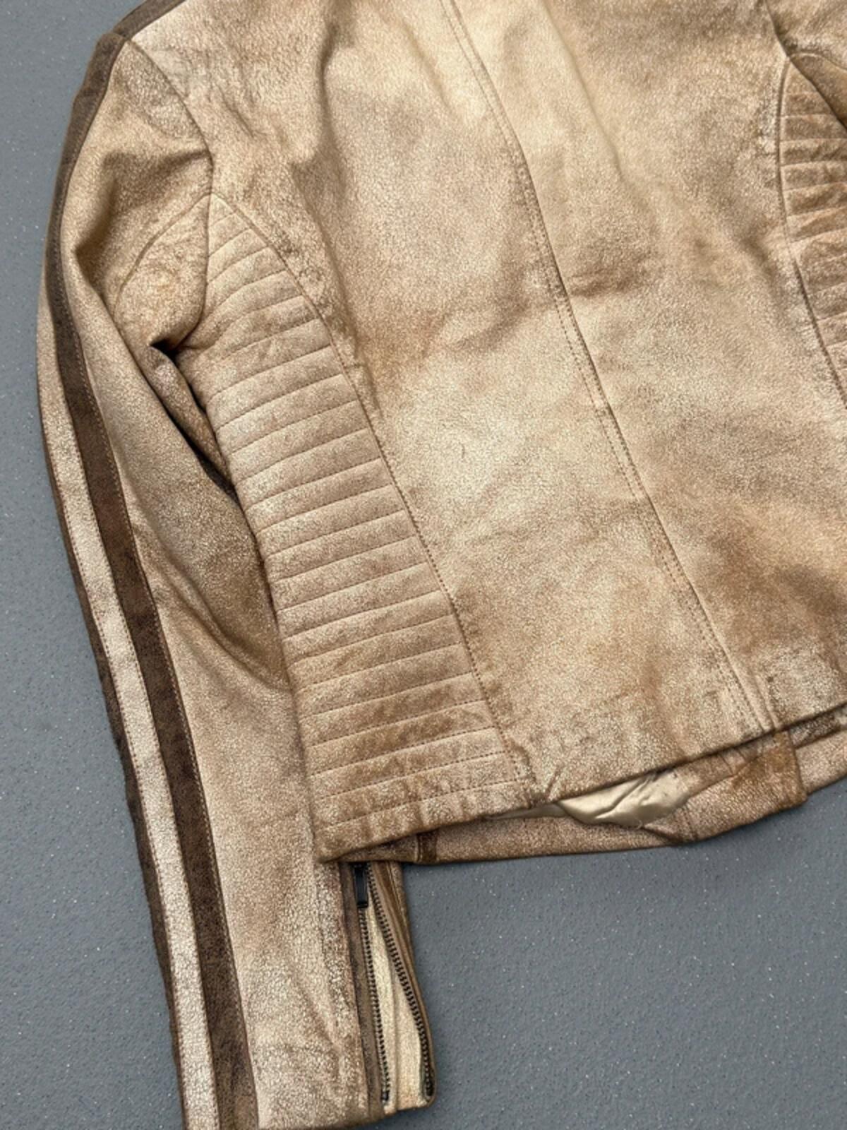 Y2K Distressed Beige Biker Jacket Leather Size 12
