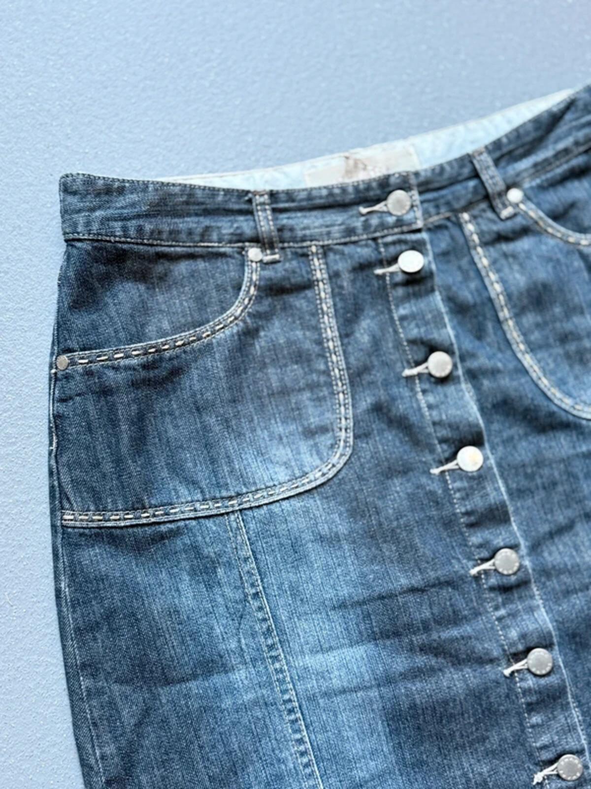 Y2K Share Tribal Embroidered Front Button Denim Skirt Size 16