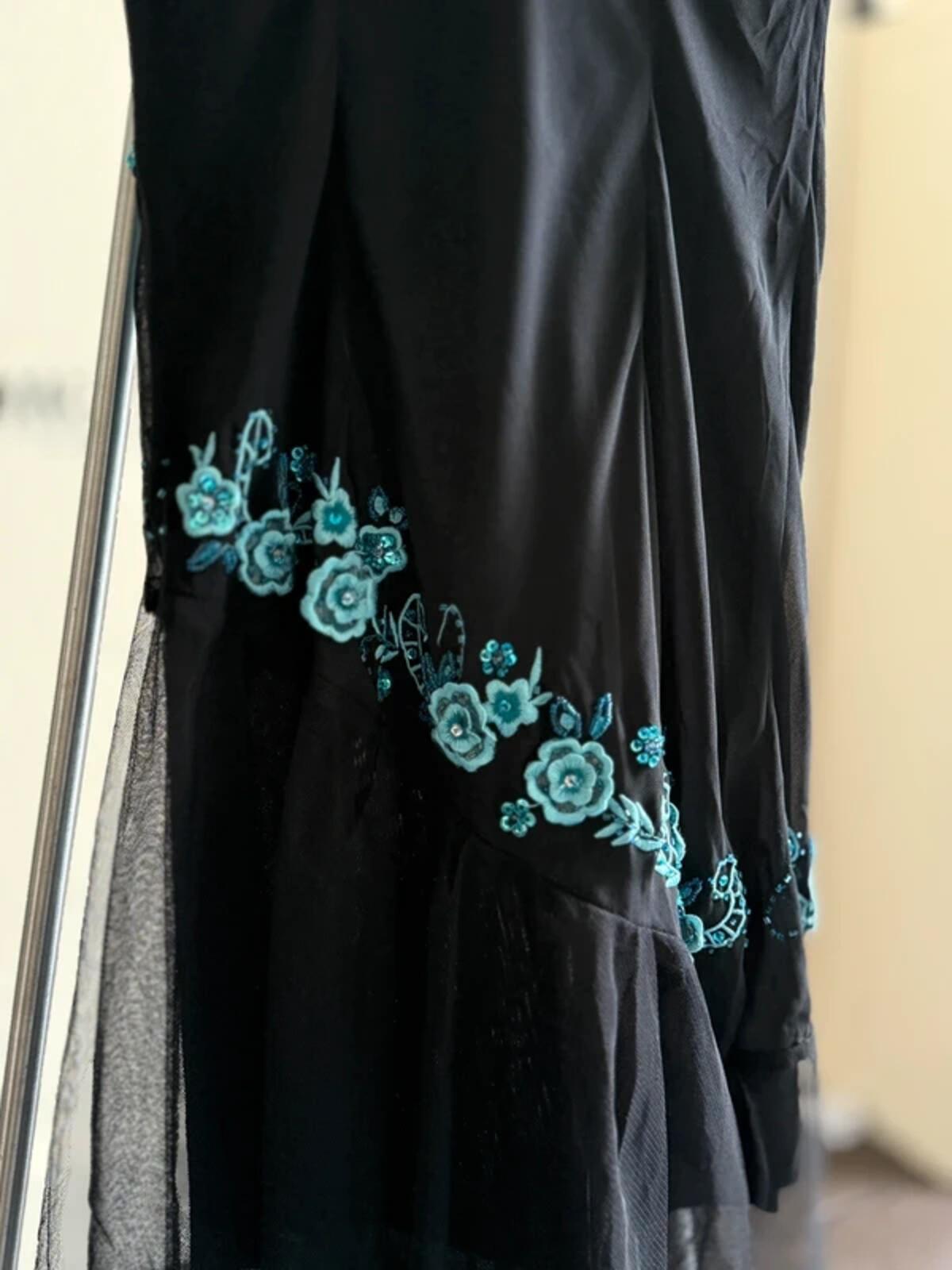 Floral Patch Embroidery Fairy Mesh Sleeve Dress UK 12