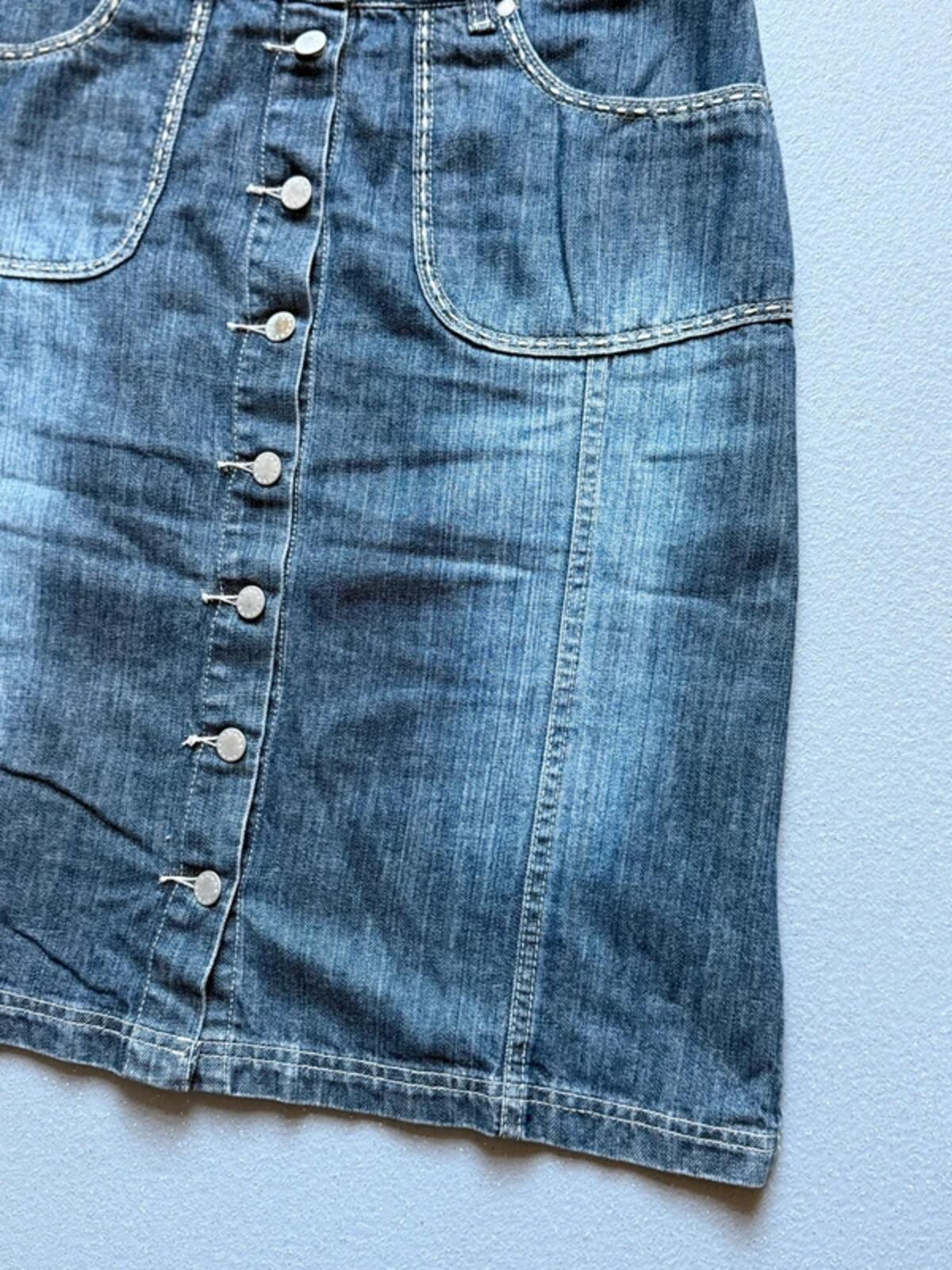 Y2K Share Tribal Embroidered Front Button Denim Skirt Size 16