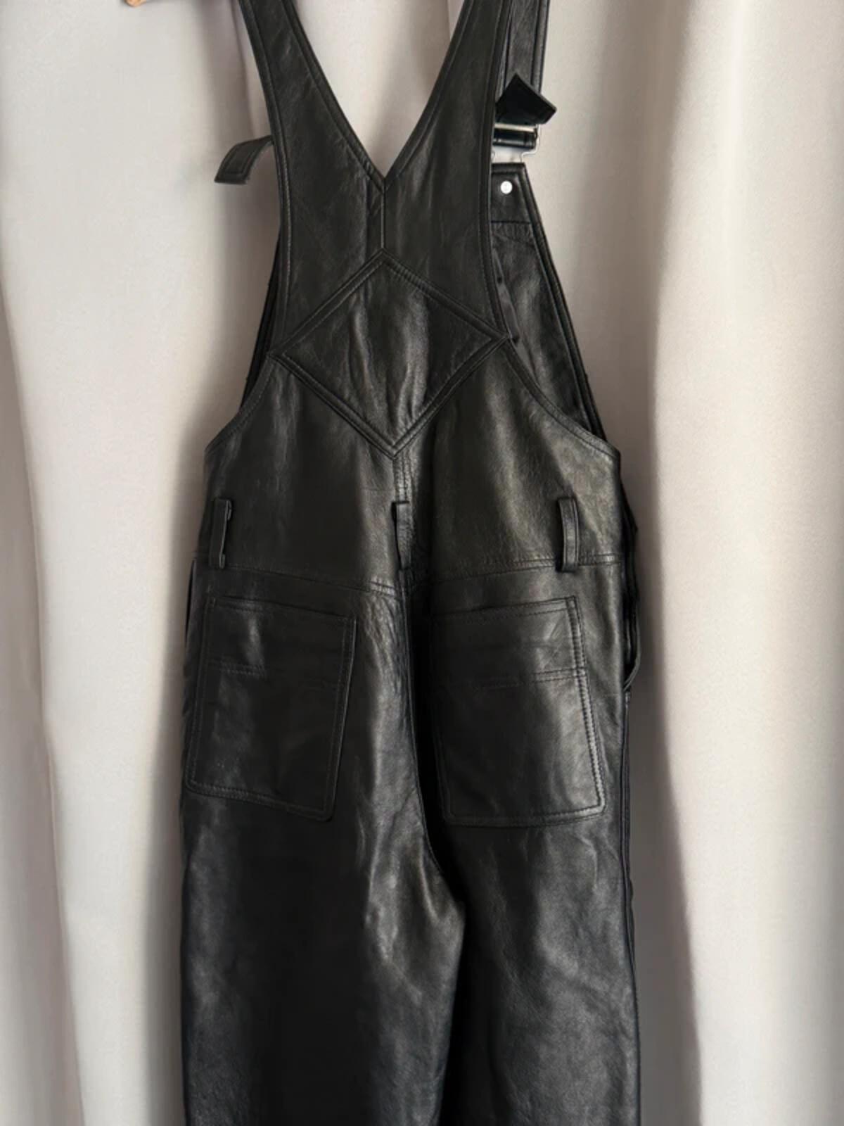 Vintage Black Leather Dungarees Biker Overalls Y2K Grunge Moto 28” Tall
