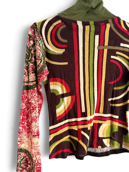 Y2K Patterned Art Long Sleeve Ribbed Top Small