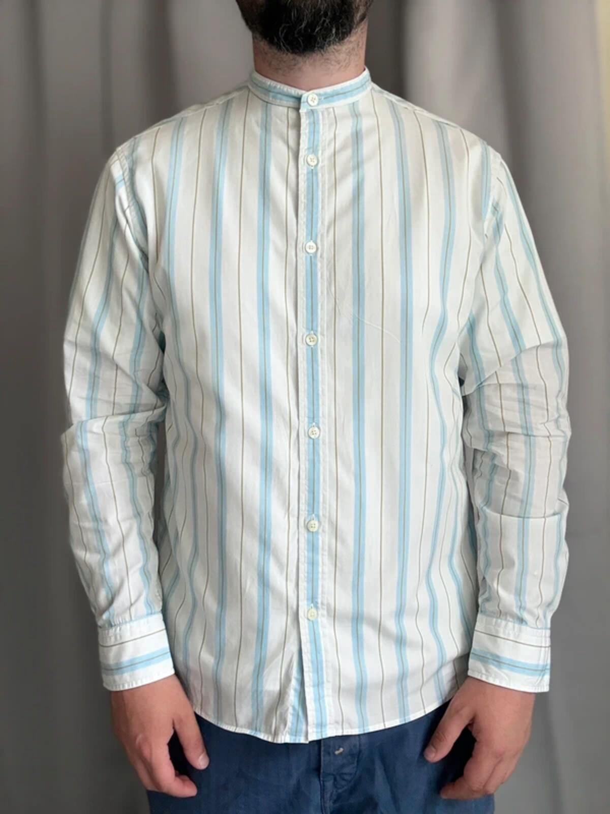 Vintage Striped Grandad Collar M&S Autograph Shirt Medium