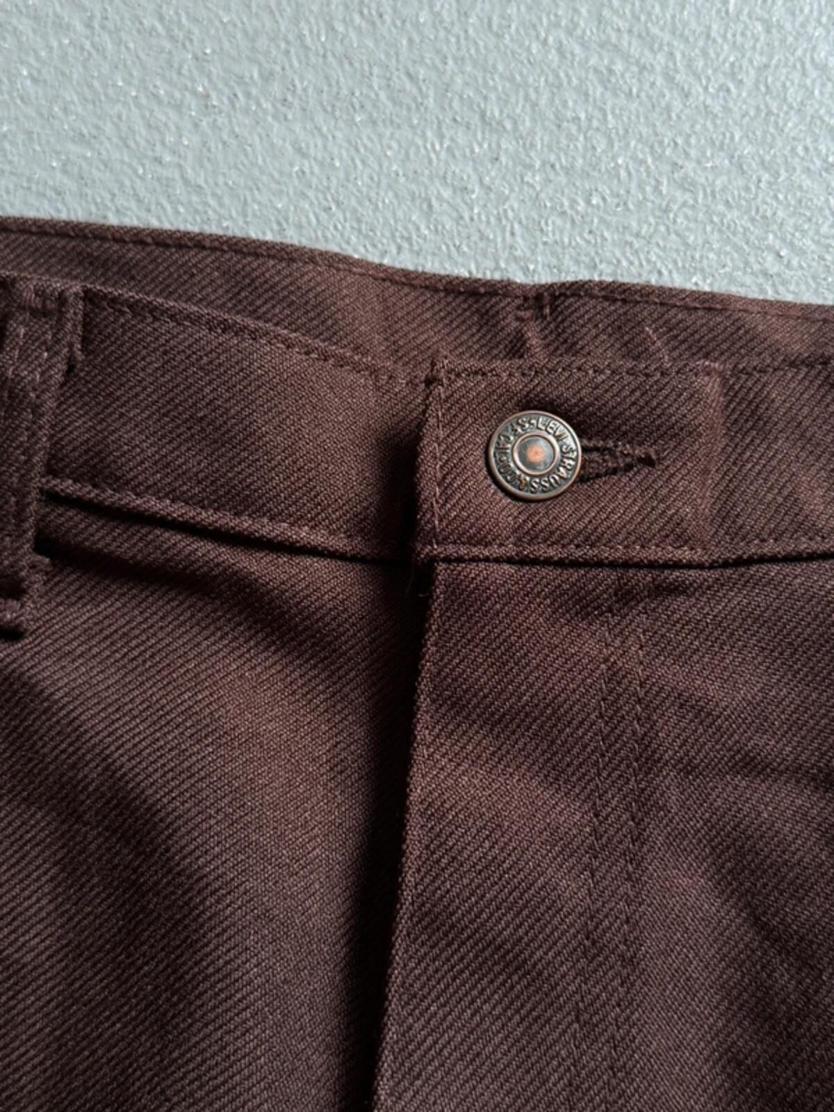 Levi’s 517 Vintage Brown Pleated Poly Flared Trousers 38 x 32”
