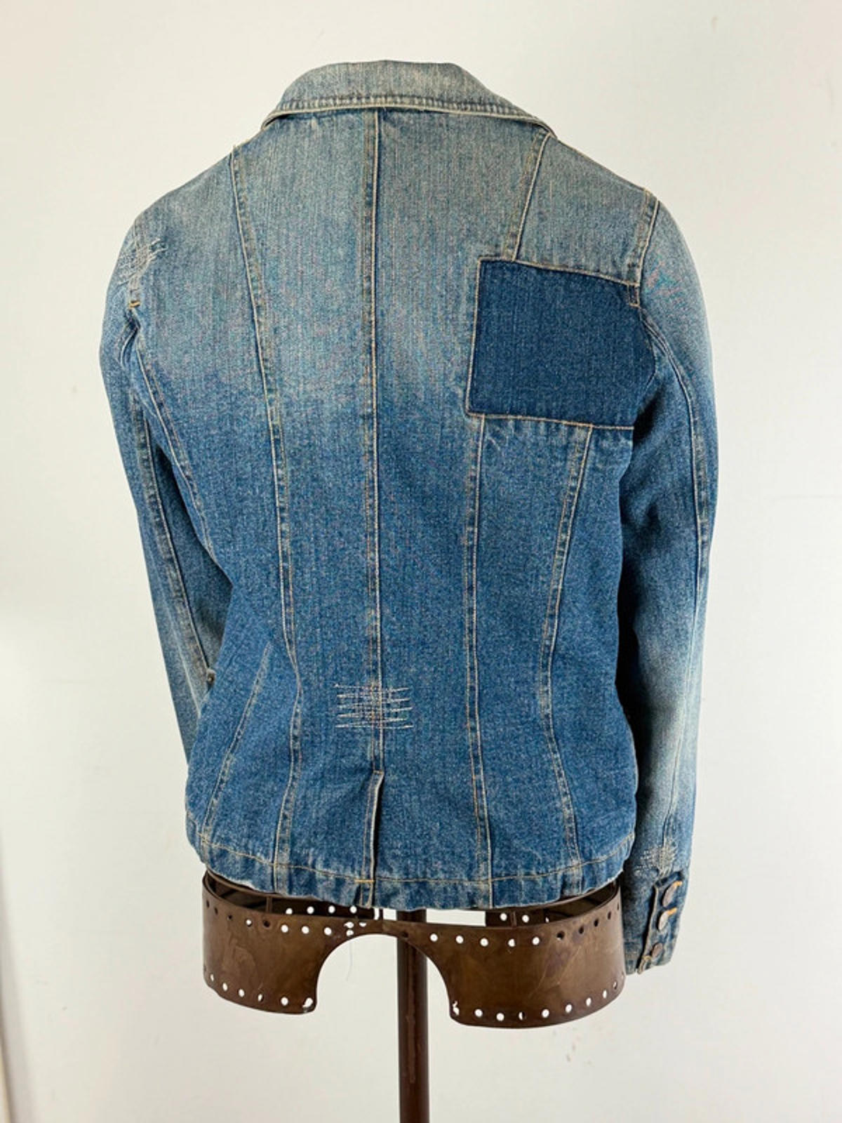 Y2K Denim Blazer Jacket Large Leopard Print
