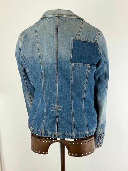 Y2K Denim Blazer Jacket Large Leopard Print