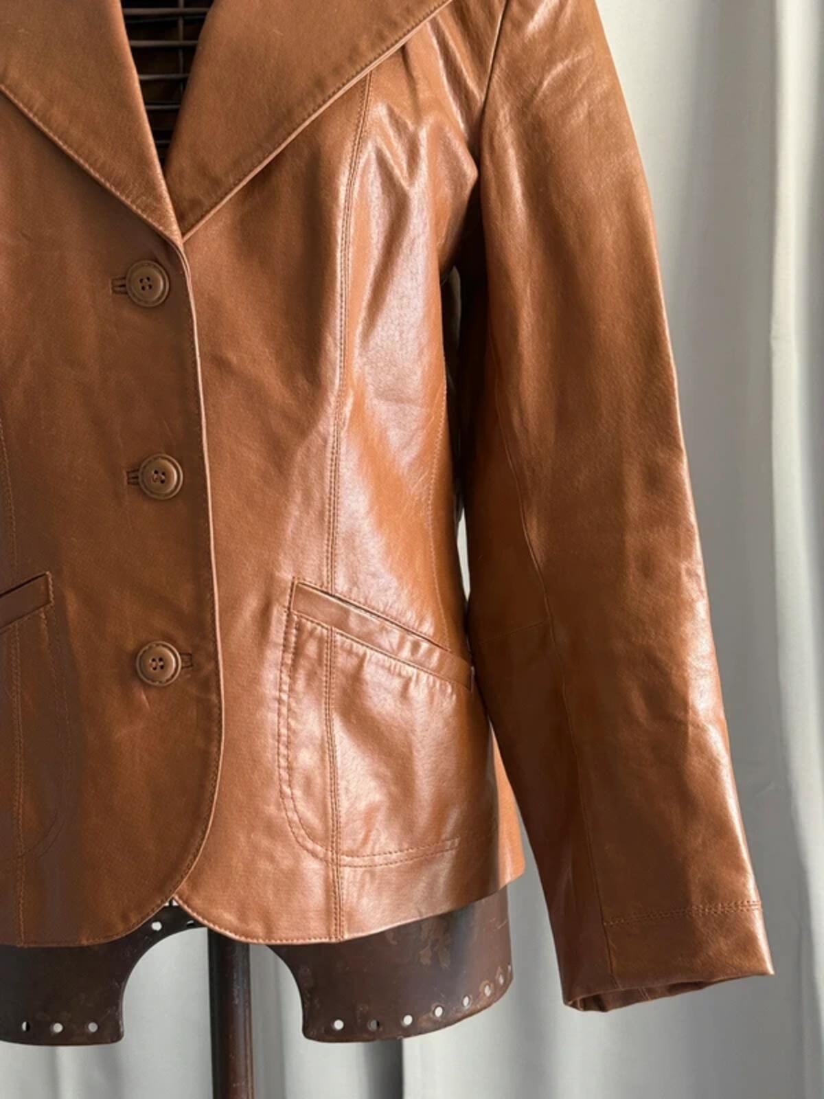 Vera Moda Brown Leather Jacket with big lapels Large