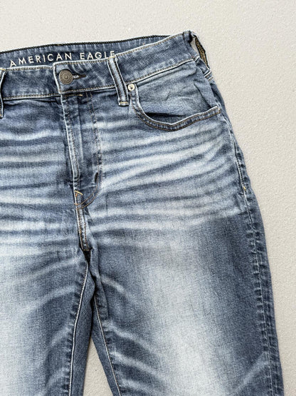 American Eagle Blue Distressed Slim Jeans Faded Denim