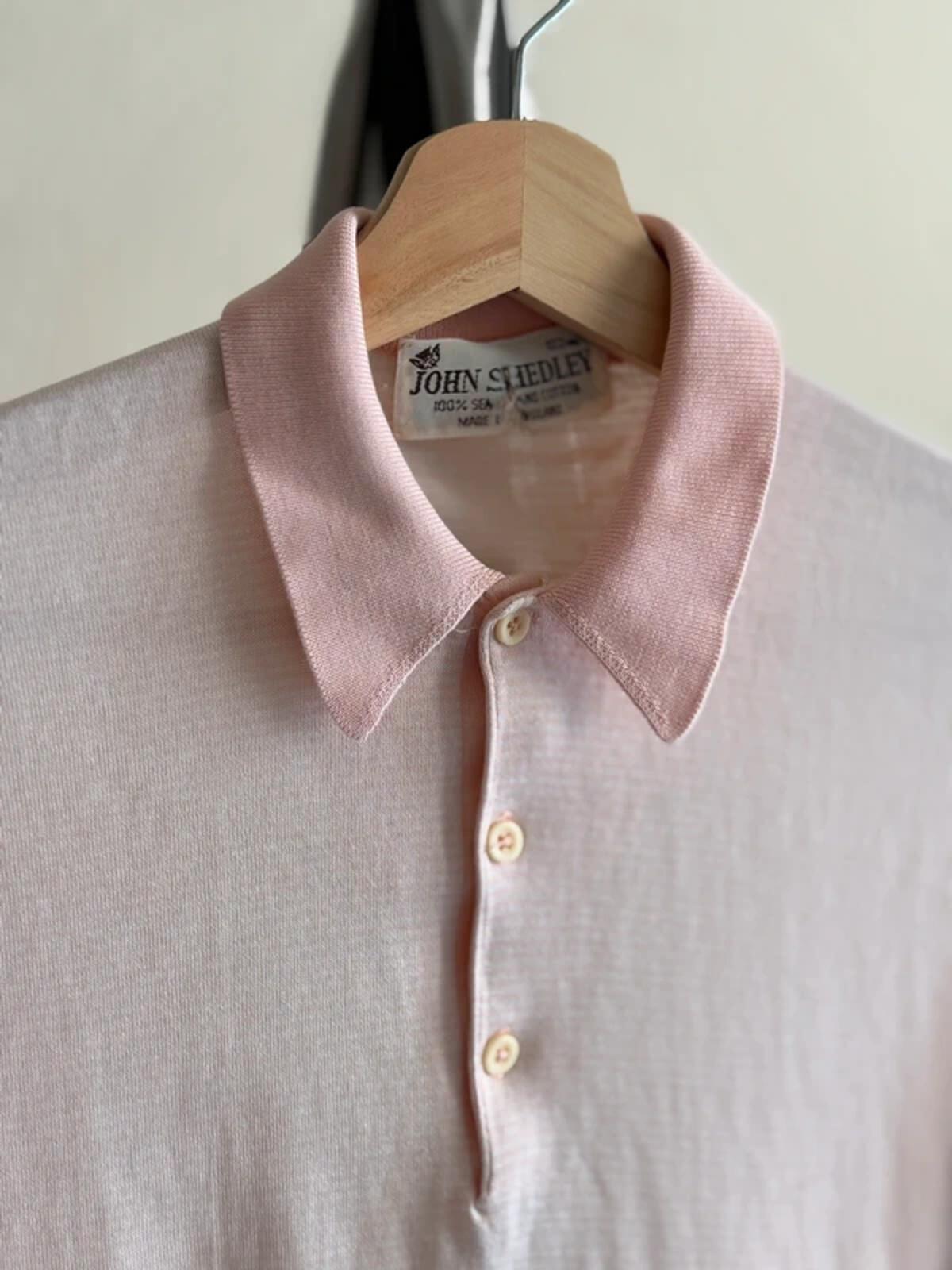 John Smedley 60s Vintage Sea Island Cotton Light Pink Polo Shirt Medium