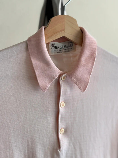 John Smedley 60s Vintage Sea Island Cotton Light Pink Polo Shirt Medium