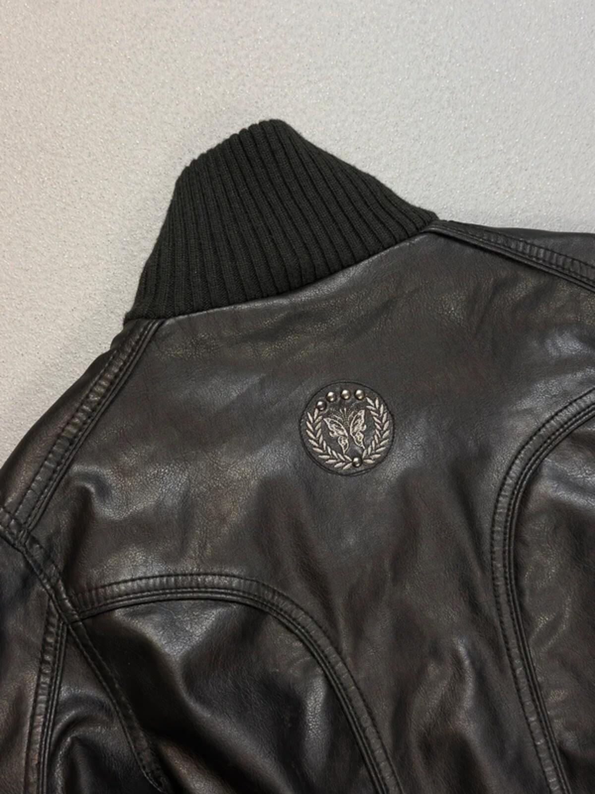 Funnel Neck Leather Jacket Medium Y2K Cropped Black