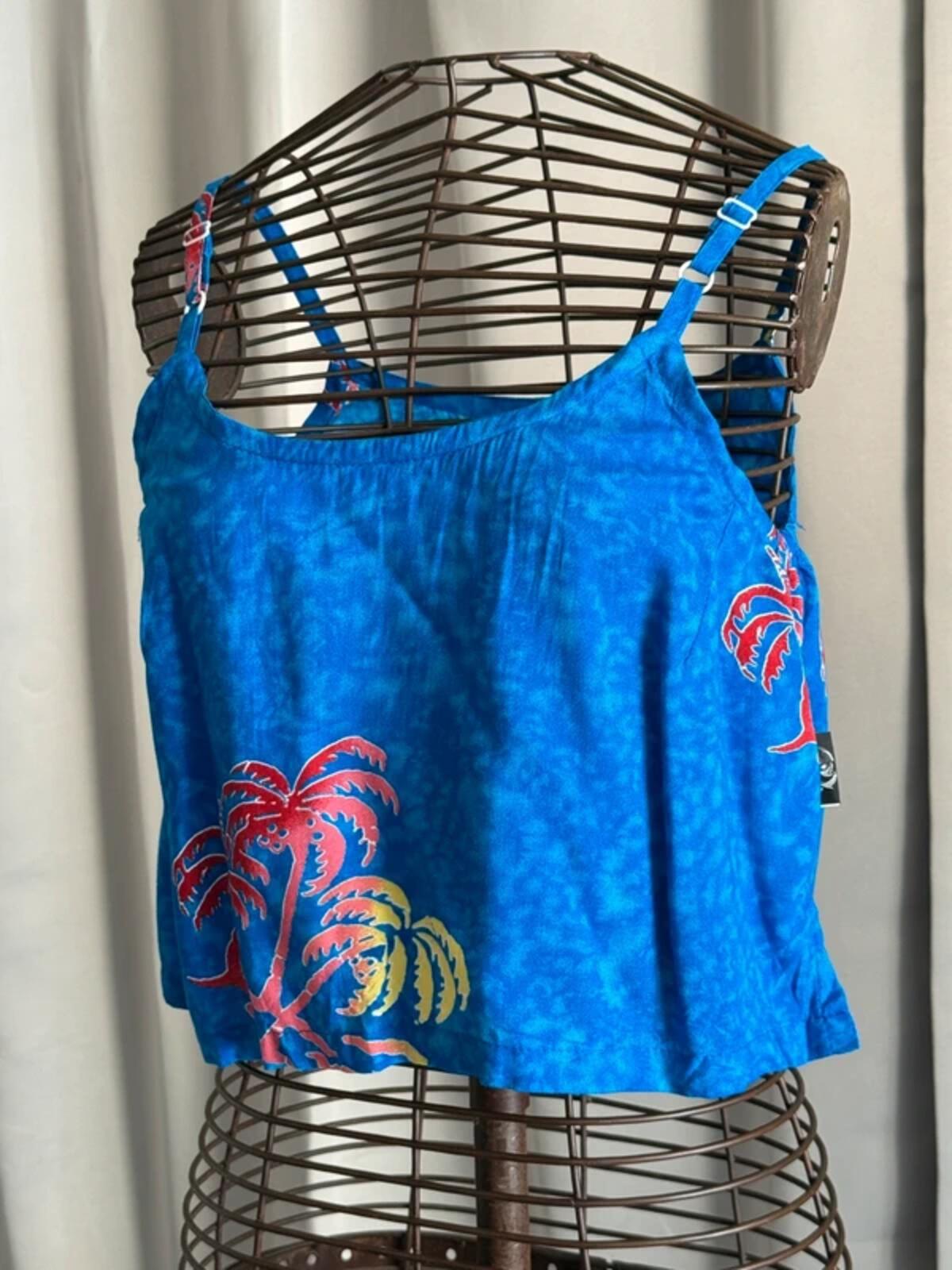 Y2K Hawaiian Blue Print Cropped Cami Top S/M