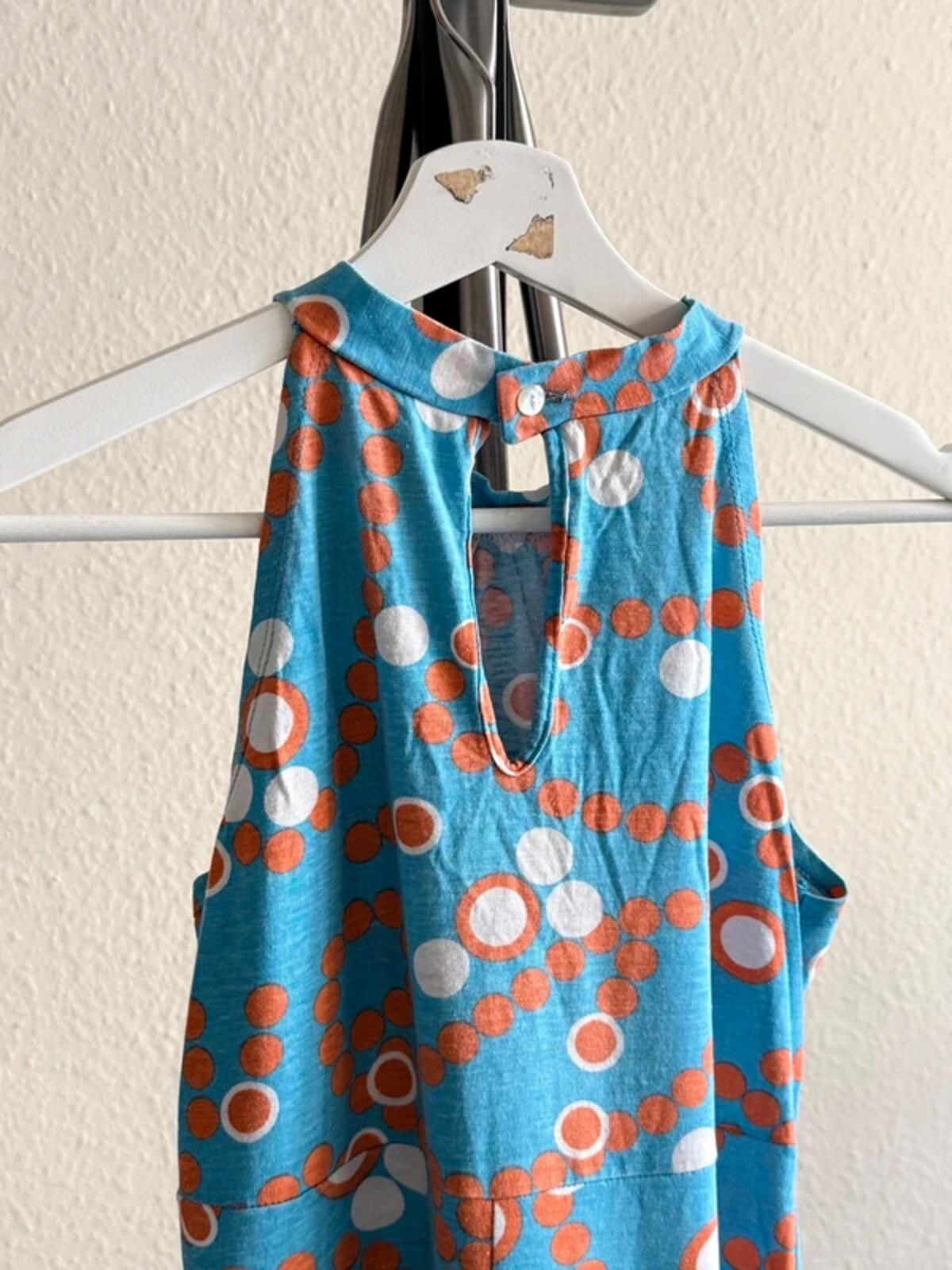 70s Halter Neck Mini Dress Geometric Pattern Small Size 8