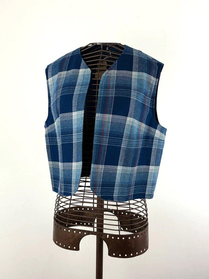 Vintage Plaid Cropped Waistcoat Medium Western