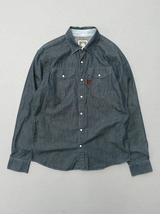 G Star Raw Navy Snap Button Shirt XL Slim Fit