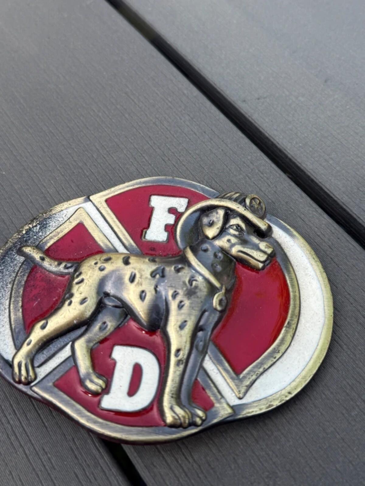 Vintage Fire Department Dalmation Dog Belt Buckle Metal