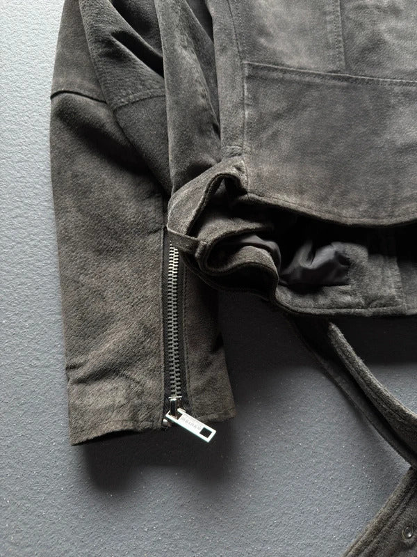 Vintage Review Grey Suede Leather Jacket – Women’s Size Large