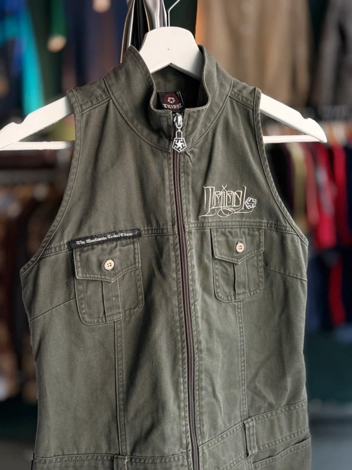 Tribal Y2K Full Zip Utility Dress Small Khaki