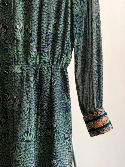1960s Dandelion Printed Long Sleeve Midi Dress Small