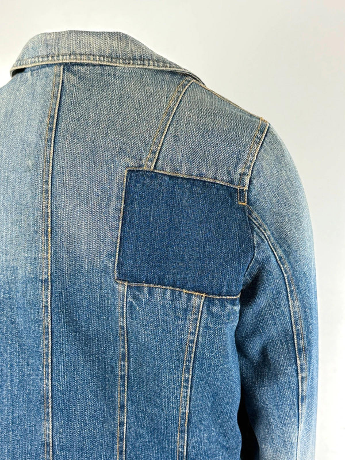 Y2K Denim Blazer Jacket Large Leopard Print