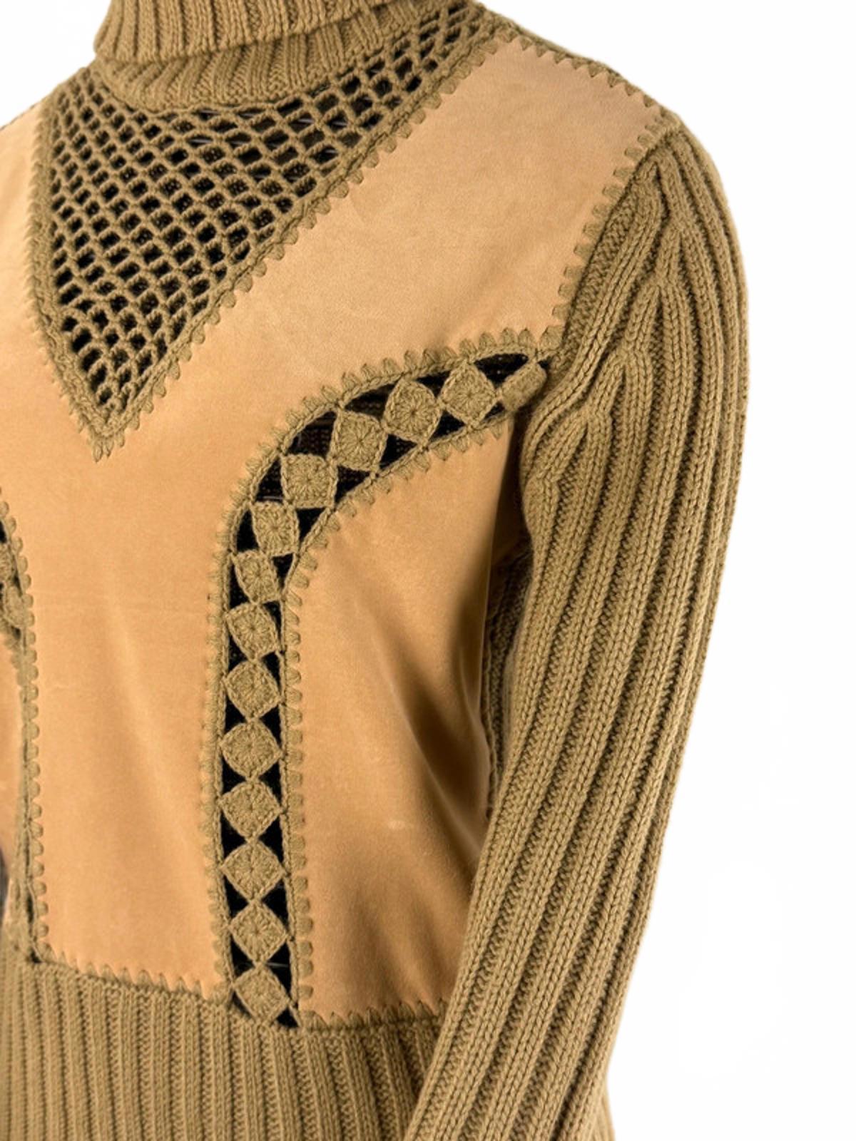 Vintage Knit Suede Panel Turtleneck Sweater Medium