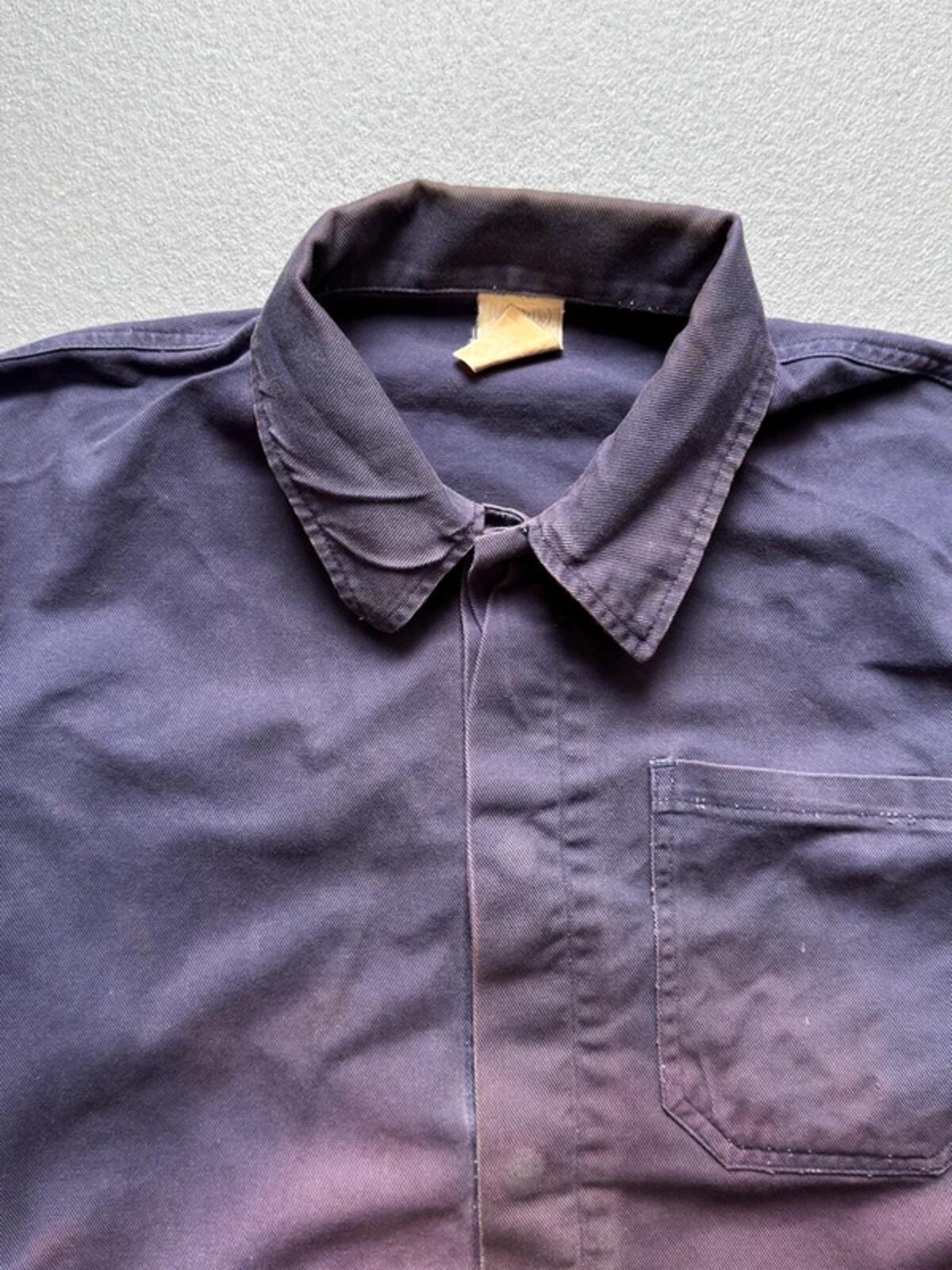 Vintage French Work Jacket Blue Purple Faded Medium