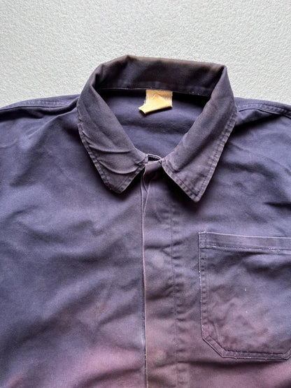 Vintage French Work Jacket Blue Purple Faded Medium