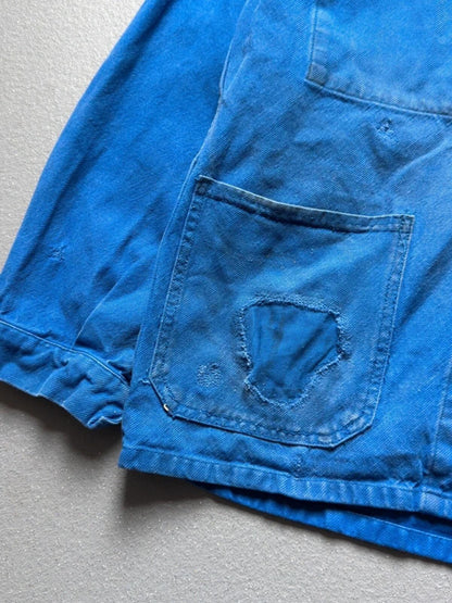 Vintage French Work Jacket Small Repairs Faded