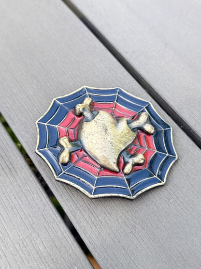 Vintage Y2K Emo Goth Heart Spiderweb Belt Buckle