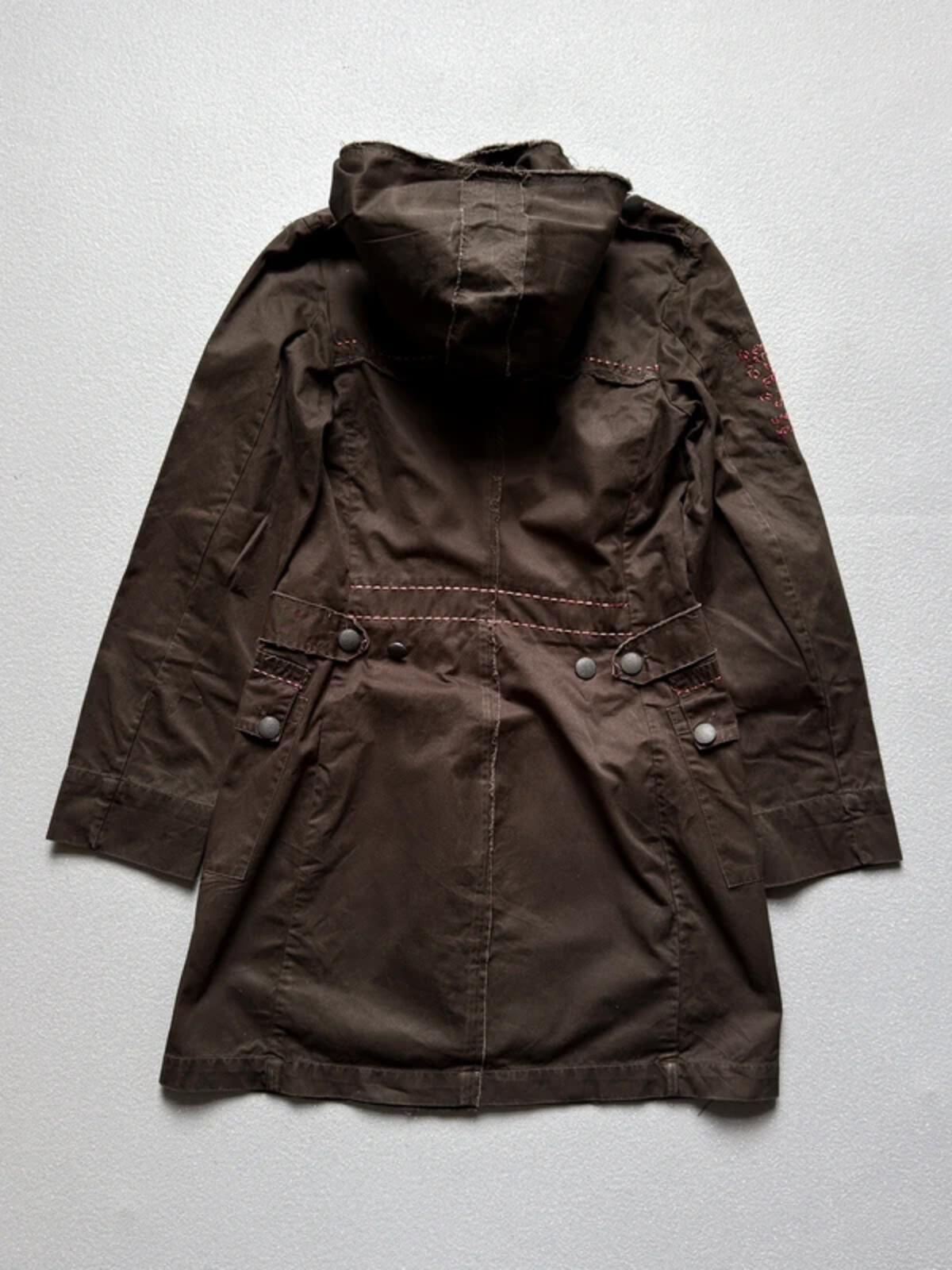 Y2K Brown Utility Parka Coat Size 8 Glitter Embroidery