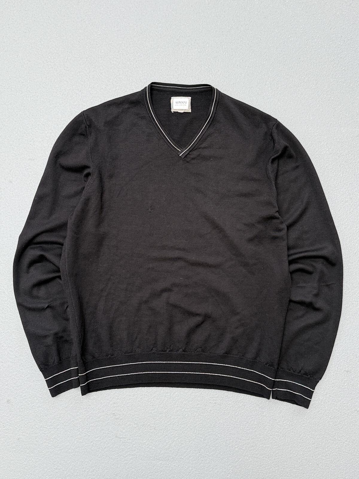 Armani Collezioni Black V Neck Knit Jumper Contrast Trim Sweater