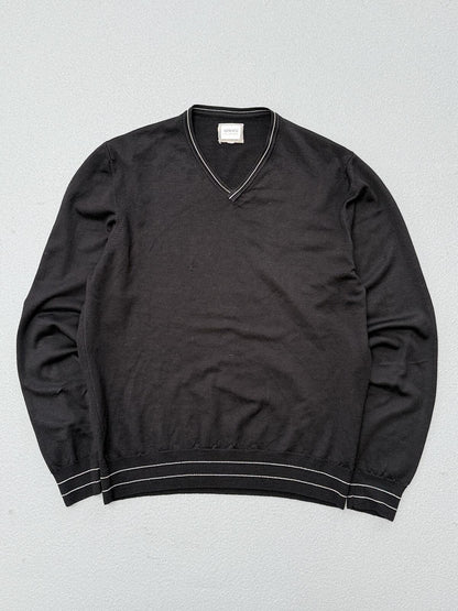 Armani Collezioni Black V Neck Knit Jumper Contrast Trim Sweater