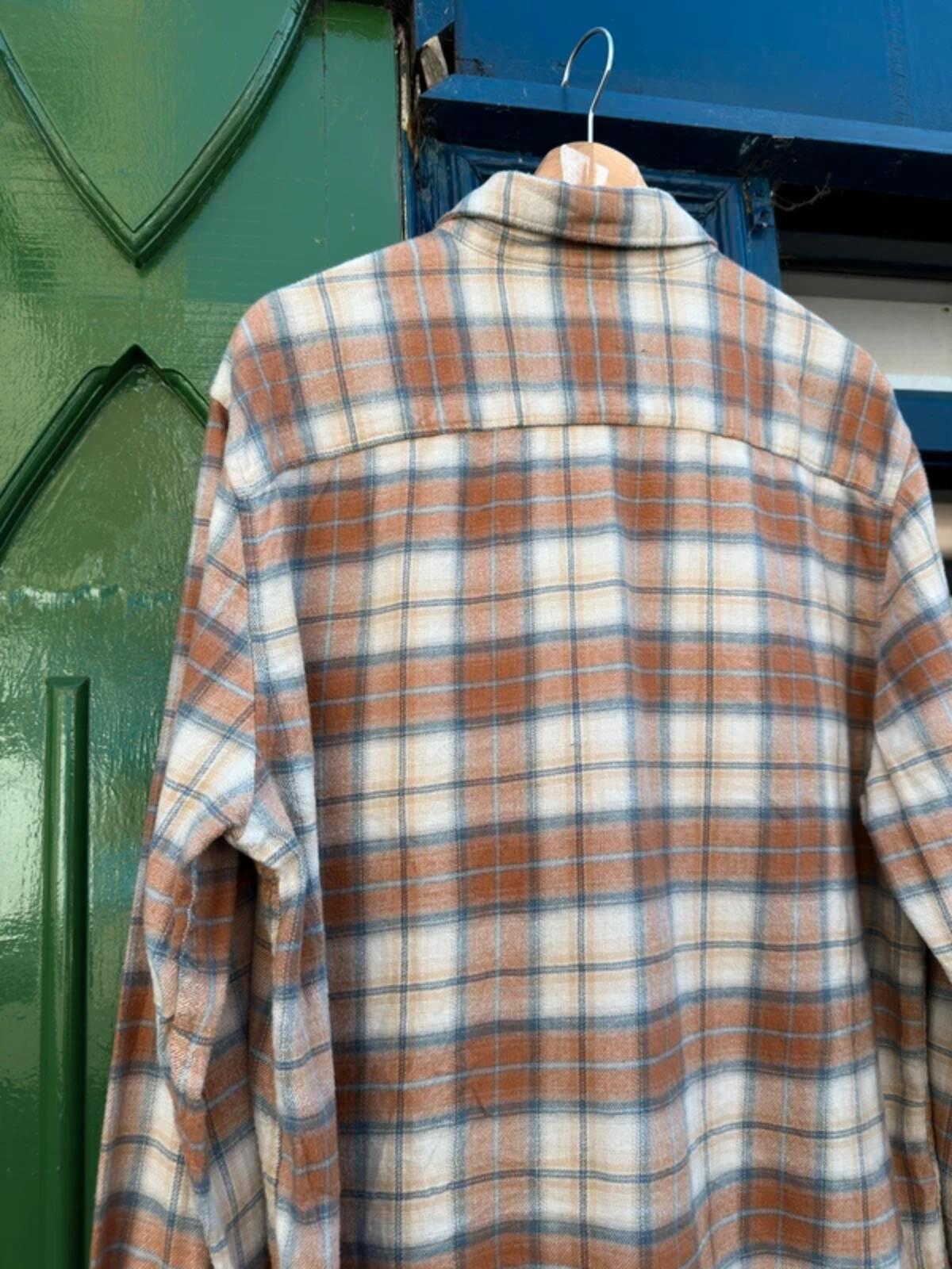 Orange Blue Flannel Shirt Large Super Soft