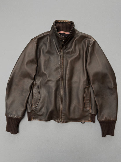 Gian Carlo Rossi Brown Leather Bomber Jacket XL