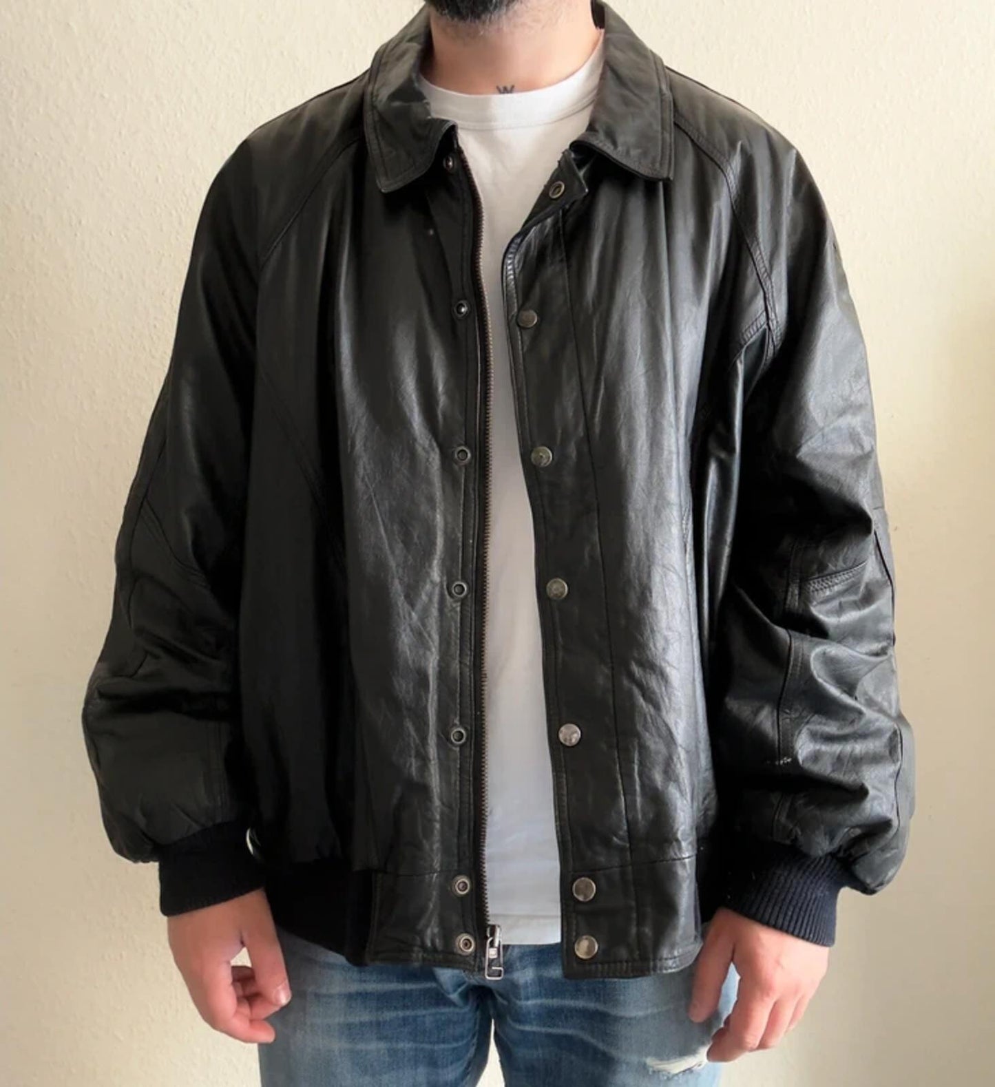 Vintage 80s Leather Bomber Jacket XXL
