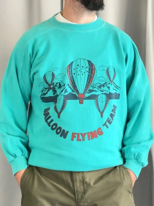 Vintage 80s Balloon Sweatshirt Turquoise Large