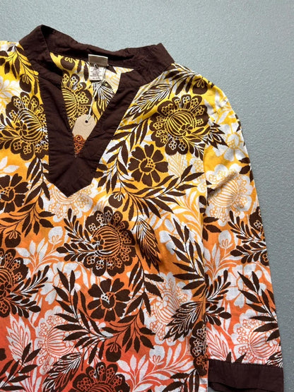 Y2K Boho Floral Smock Shirt XL