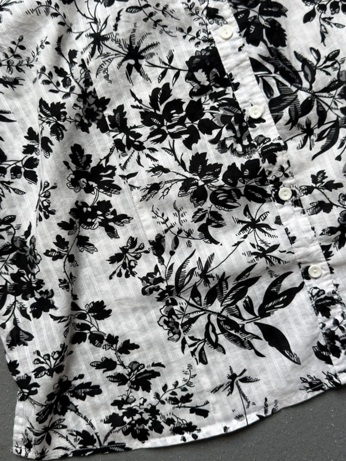 Vintage Black & White Floral Boxy Blouse Shirt Ladies XL