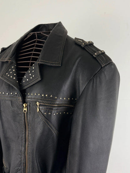 Vintage Biker Leather Jacket Western Style XL Ladies